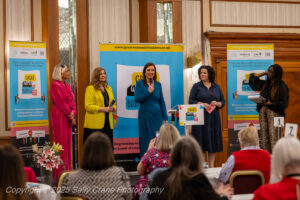 The Great Women in Business Founders Dawn Owen, Sandra Garlick MBE, Sharon Louca and Karen Heap on stage at the Great Women in Business Meet Up 2025